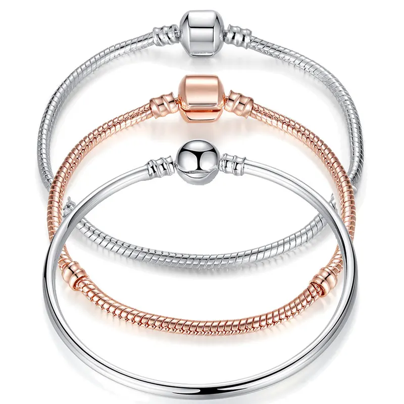 

Brand Classic LOVE Silver Color Snake Chain DIY Women Bracelets & Bangles for Women Beads Charms Women Jewelry 3 Size WEU9009
