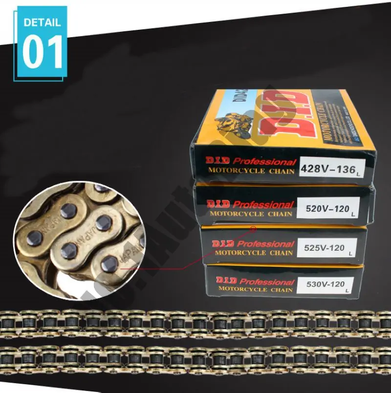 DID 428 V chain X 136 звенья Высококачественная Золотая цепь для мотоцикла/мотокросса