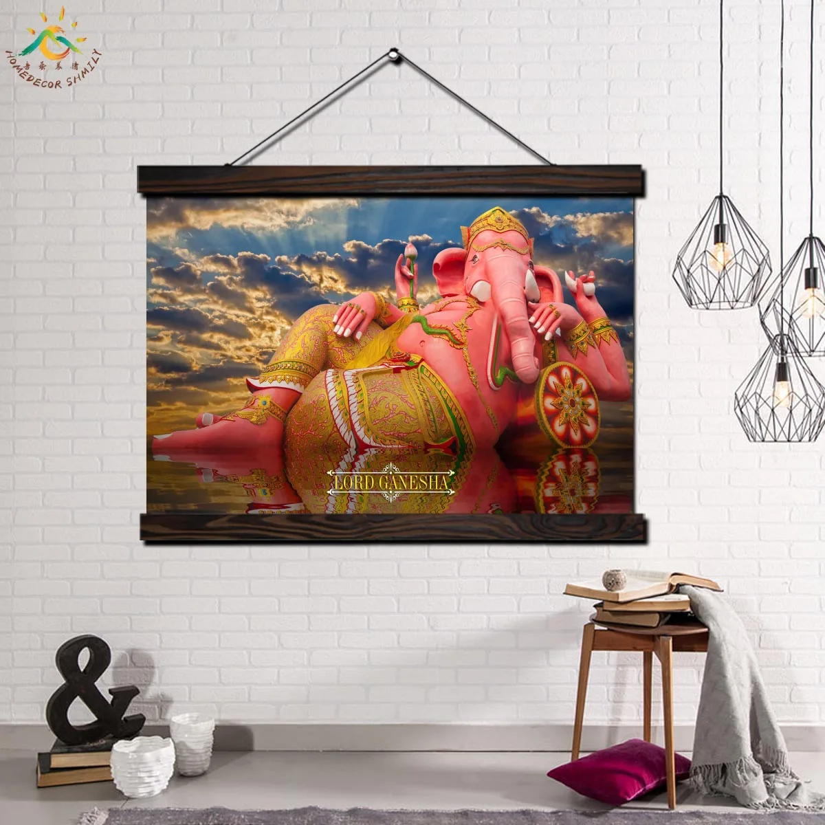 Lying Ganesha Lord Modern Wall Art Print Pop Picture And Poster Solid Wood Hanging Scroll Canvas Painting Home Decor | Дом и сад