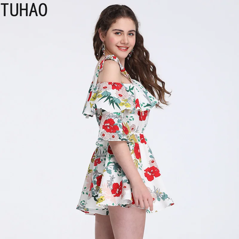 TUHAO летний пляжный костюм в богемном стиле, пляжные комбинезоны с завышенной талией, шорты с цветочным принтом, Модный женский комбинезон LZ204