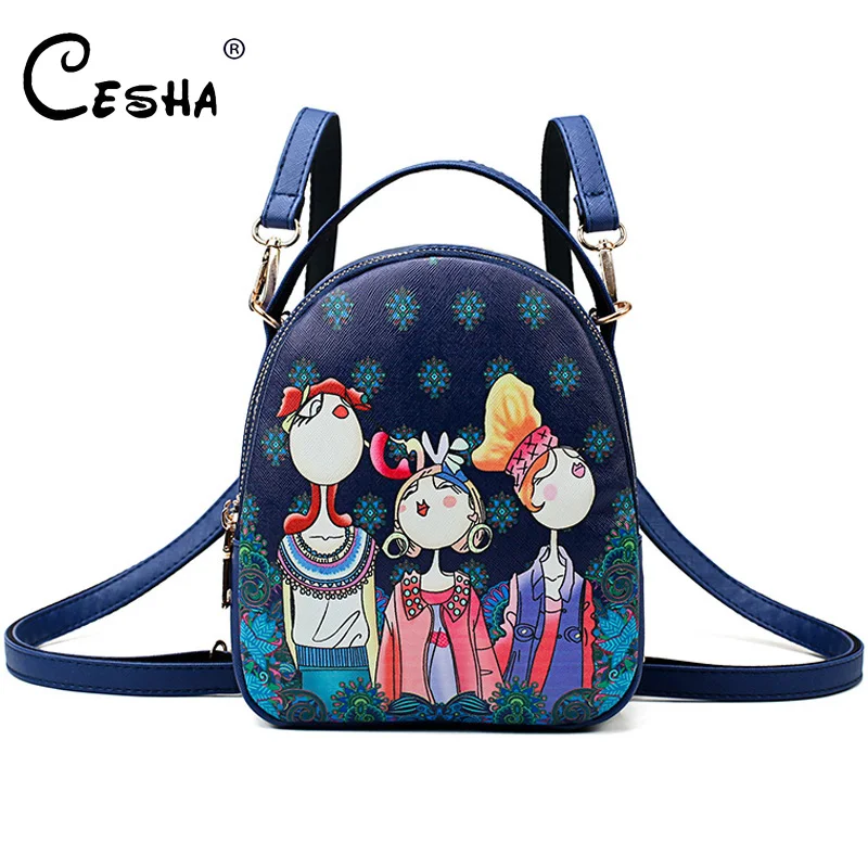 

CESHA Fashion Cartoon Printing Women Small Backpack High Quality PU Female Shoulders Bag Casual Girls Leisure Daypack Packpack