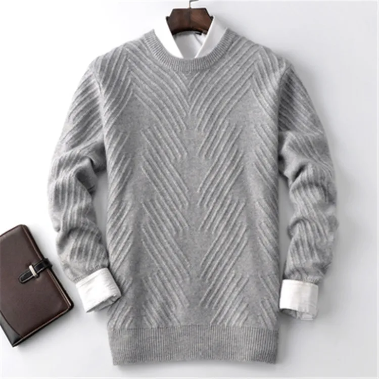  100%cashmere thick twill twisted knit men fashion Oneck loose H-straight pullover sweater 4color S-