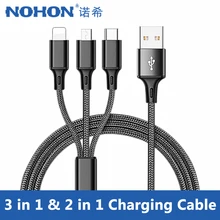 NOHON нейлон 3 в 1 Micro usb type-C зарядное устройство кабели для samsung Xiaomi освещение зарядный кабель 8 Pin для iPhone 7 8 6S Plus X XS