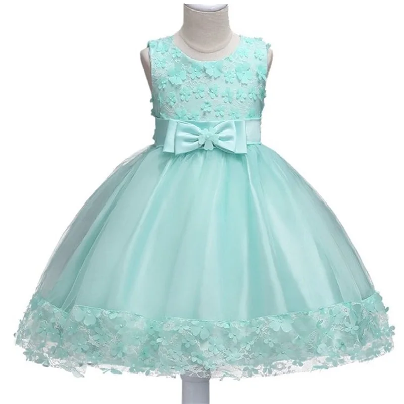 

2018 Fashion Girl Dress Floral High-grade princess Dress bow Christmas Party Clothes Sleeveless Free shipping 2-8yrs wear