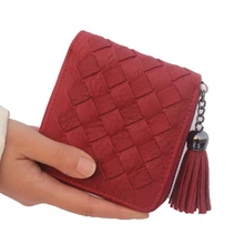 Винтажный женский тканевый кошелек с кисточками, брендовый женский кошелек, Дамский клатч на молнии, короткий кошелек, дамская сумочка с застежкой для монет, кожзам, держатель для карт