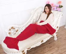 Yarn Knitted Mermaid Tail Blanket Handmade Crochet Mermaid Blanket Kids Throw Bed Wrap Super Soft Sleeping