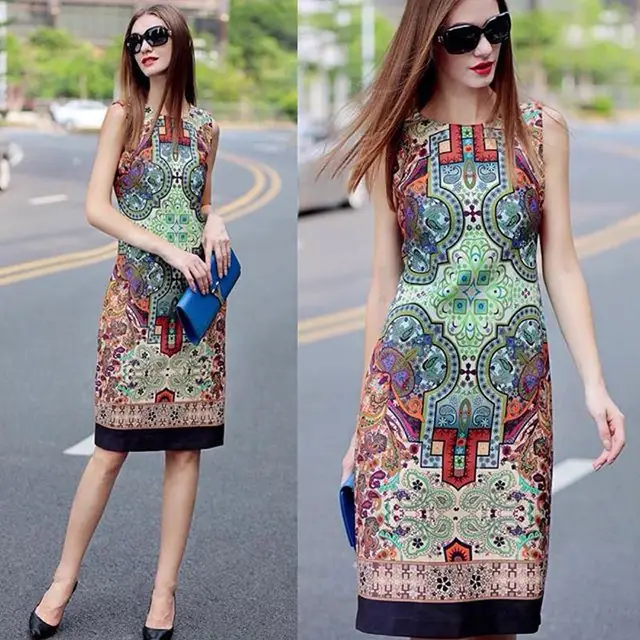 Womens gaun musim panas, 2015 musim panas selutut o leher