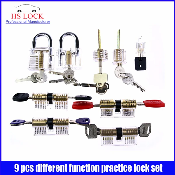 9pcs Transparent Visible Cutaway Practice Padlock Door Lock Pick Training Skill For Locksmith