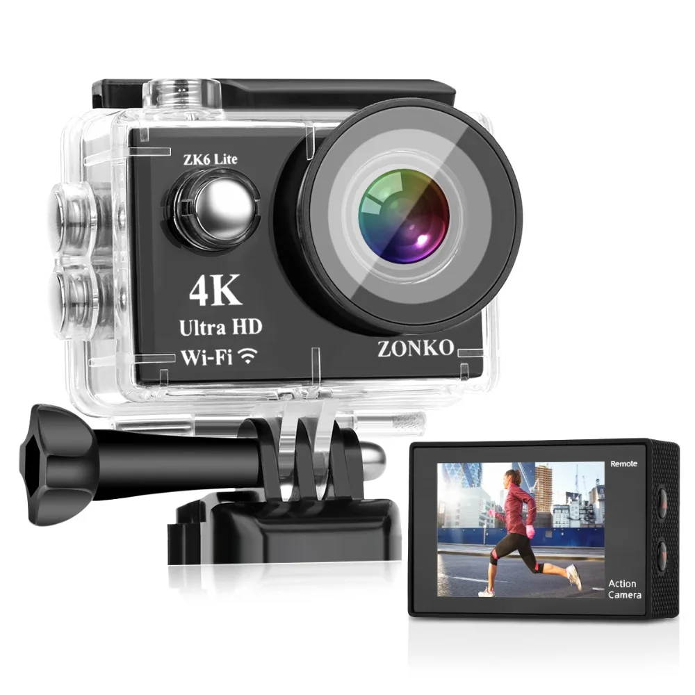 

ZONKO Action Camera 4K 16MP Wi-Fi Sports Camera with 2 Inch 4X Zoom Underwater 170 Degree Wide Angle Free Carrying Case