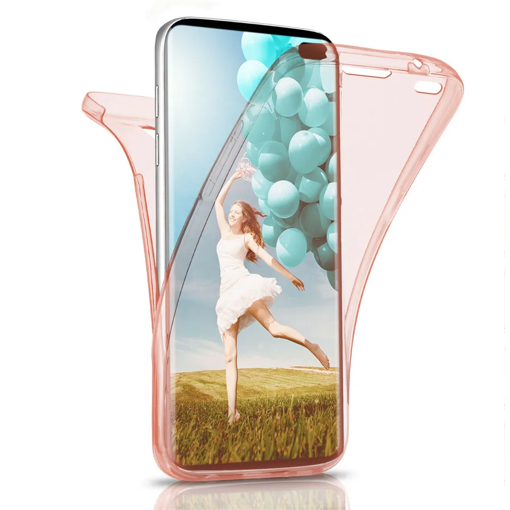 360 двойной Мягкий силиконовый чехол для huawei P30 P20 Pro P10 P8 P9 Lite P Smart Y6 Y7 Prime Honor 8A 8C Коврики 10 20 чехол s - Цвет: Rose