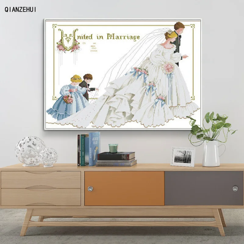 

QIANZEHUI,Needlework,DIY Two flower children Cross stitch,Sets For Embroidery kits Cross-Stitching,Wall Home Decro