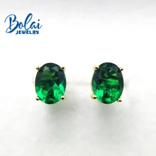 Bolaijewelry, созданный Зеленый Изумруд Серьги овальные 6*8 мм стерлингового серебра 925 ювелирные изделия для женщин лучший подарок