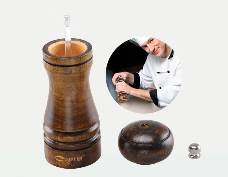 2PCS 5 Inch Europe Style Manual Wooden Spice Grinder with Ceramic Core Herb & Spice Tool Herb Peper Salt Mills Shaker Spray