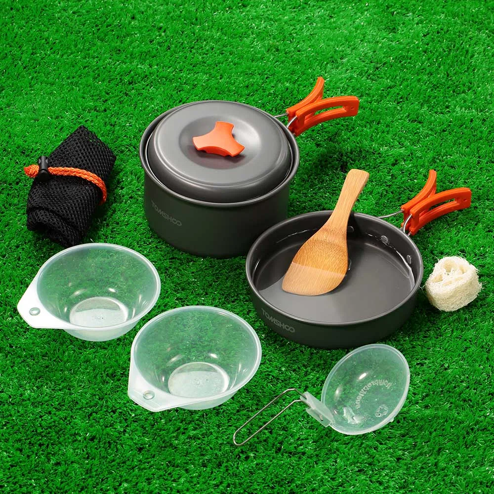 2016 El más nuevo TOMSHOO 6 unids/set acampar al aire libre senderismo utensilios de cocina mochila cocina Picnic tazón olla Pan establecido para cocinar al aire libre