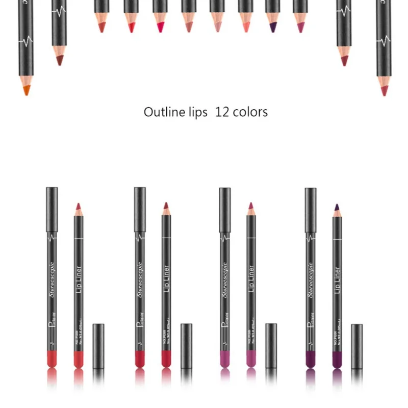 12 цветов/набор Водонепроницаемый Прочный карандаш для губ набор красота макияж губы лайнер