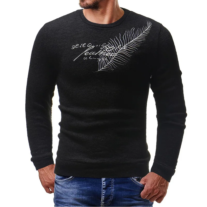 

MJARTORIA Men's Spring and Autumn Casual Solid Color Polyester Round Neck Slim Long Sleeve Embroidered Long Sleeve Knit Sweater