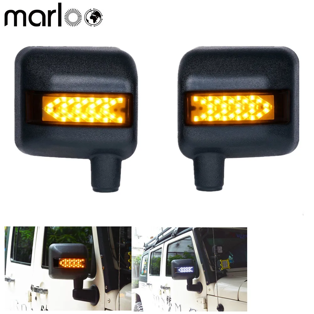 Side View Mirrors with White DRL Amber Turn Signal Lights for Jeep Wrangler JK