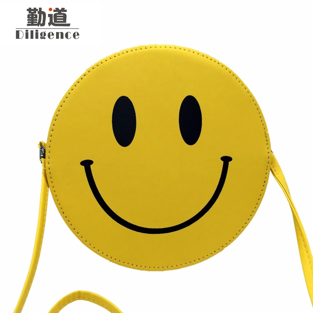 

Women Shoulder Bags Round Yellow Smile Handbags Fashion Cute Kids Messenger Bag For Girls Beach Blosas