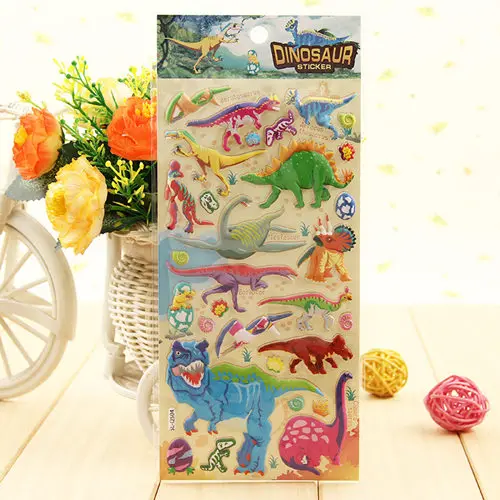 Free shipping 4 sheets cool dinosaurs animal anime 3D foam stickers party supplies decoration kids gift children game toys boys 3