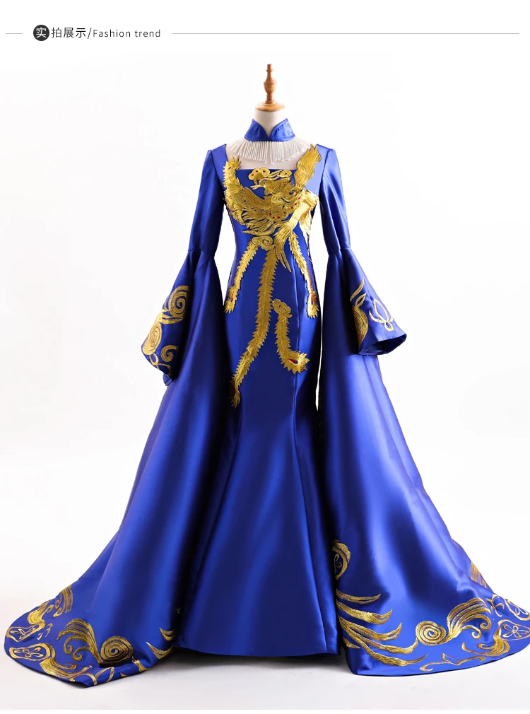 blue and golden gown