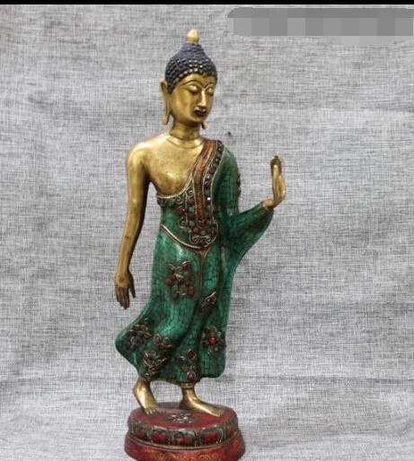 

free Tibet Bronze inlay beryl turquoise Thailand Ayutthaya Maitreya Buddha Statue fast