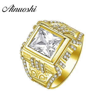 

AINUOSHI Real 14K Solid Yellow Gold Ring Wide Wedding Band 4CT Rectangle Cut Brilliant SONA Diamond Band Men's Wedding Jewelry