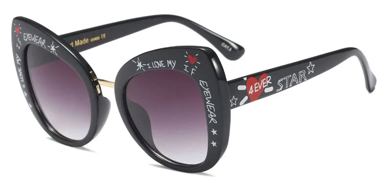Kachawoo, модные солнцезащитные очки кошачий глаз, для женщин, большая оправа, буквы, негабаритные, солнцезащитные очки для женщин, подарок на день рождения, для женщин - Цвет линз: black with letter