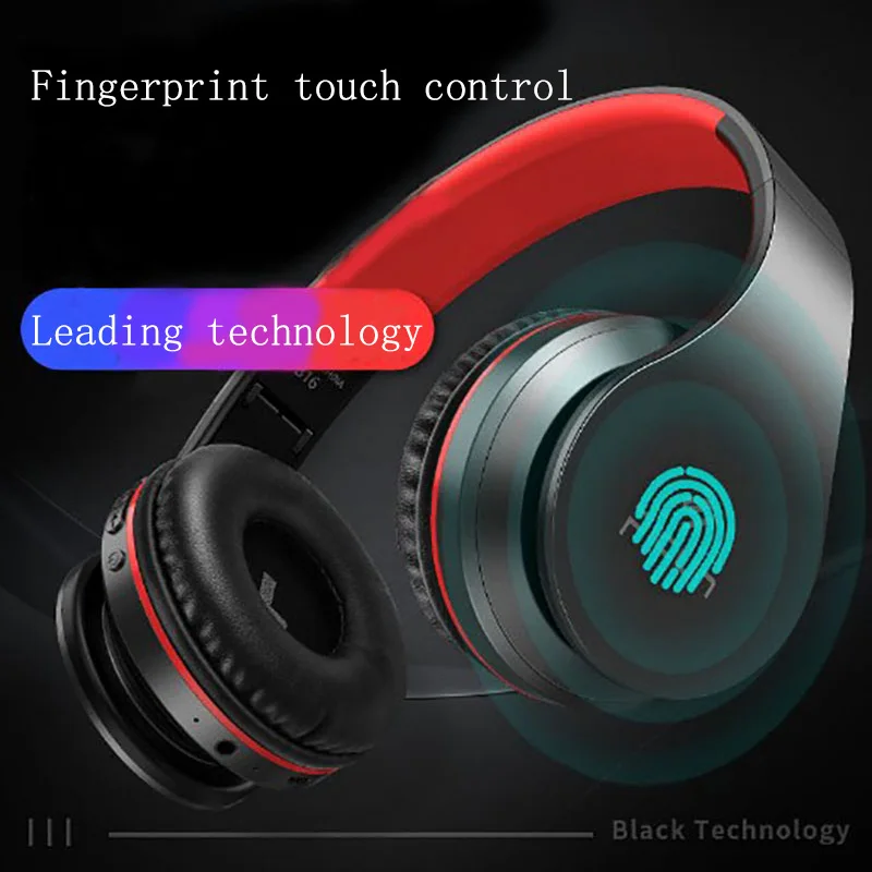 

Smart wireless Bluetooth headphone fingerprint touch portable foldable retractable design noise cancelling stereo surround sound