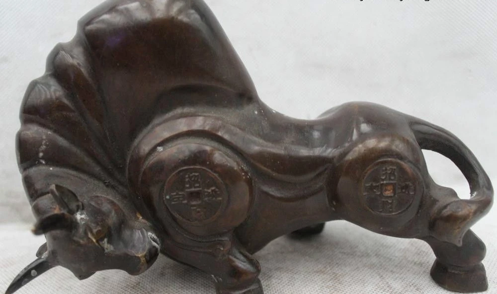 6 &quotКитай Китайская народная бронза счастливые деньги рисование быка коровы
