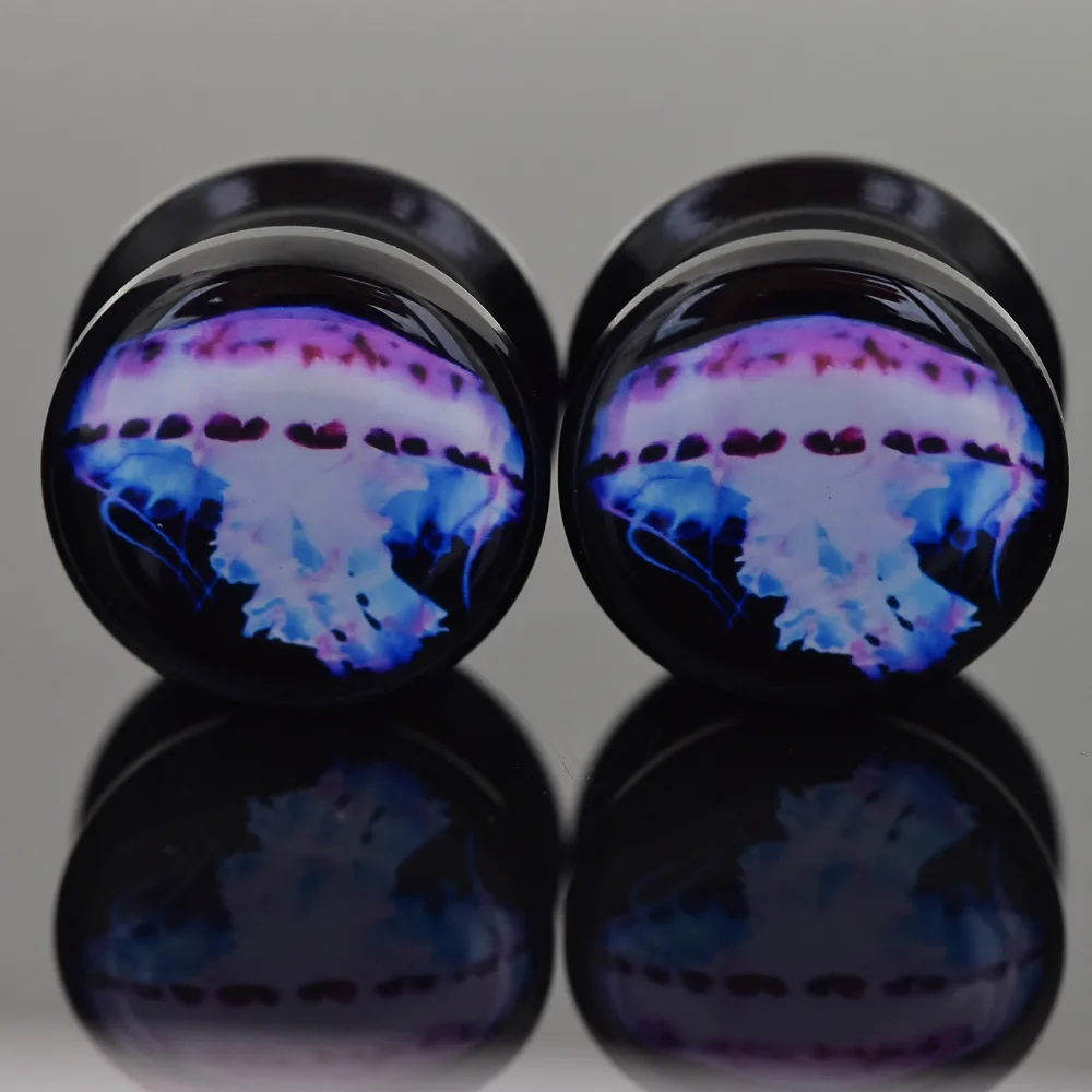 1 Pair Acrylic Pink Jellyfish Screw Ear Plugs Flesh Tunnels Expanders 6