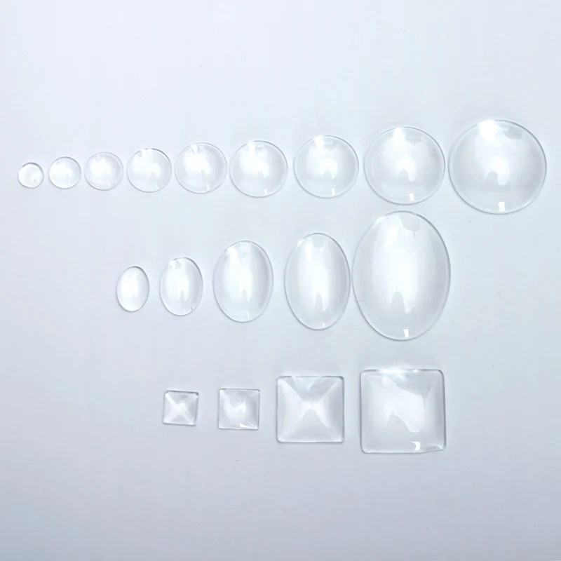 

10pcs/lot 10mm /25mm/18x25mm/30x40mm Flat Back Transparent Clear Magnifying Glass Cabochon Cameo Cover for DIY Jewelry Making