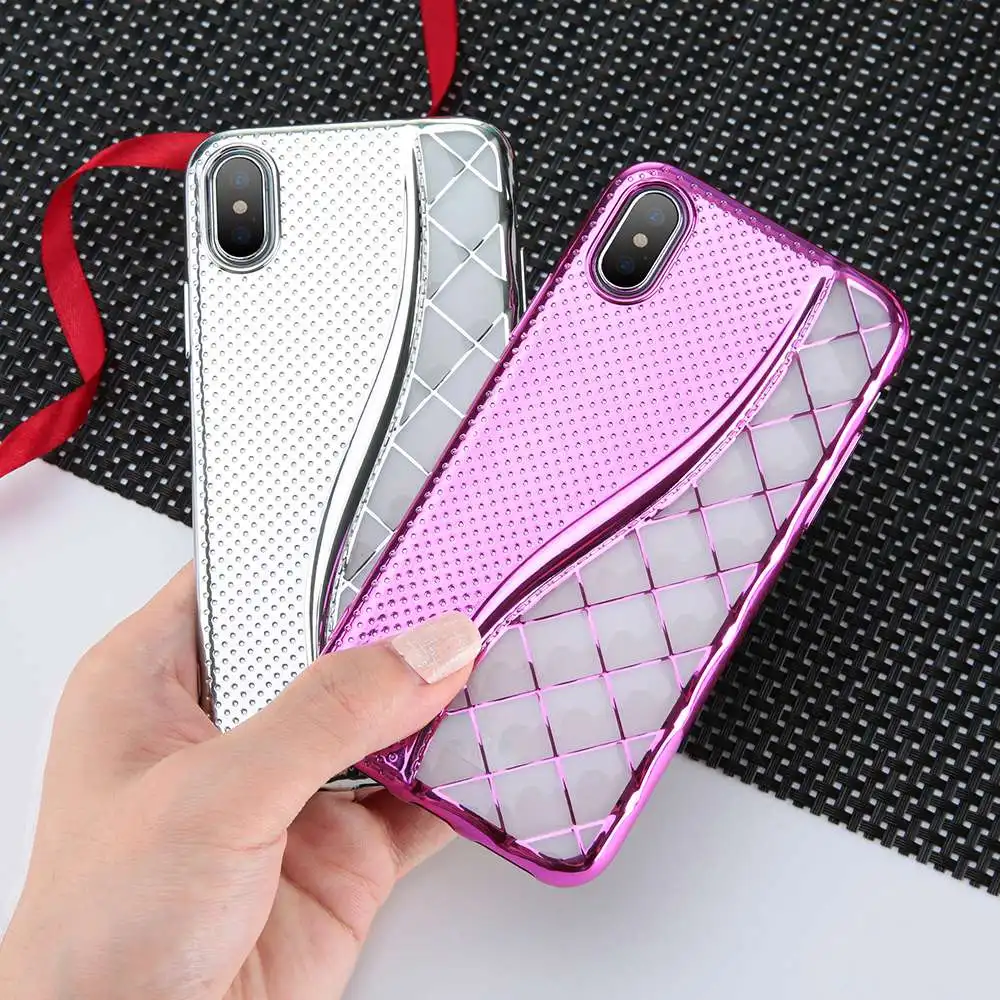 KISSCASE Plating Touch Phone Case For iPhone 7 8 Plus X 10 Ten Cases Fashion Square Grid Cover 6 6S | Мобильные телефоны и