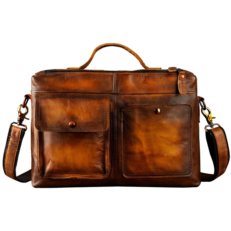 Mens Original Leather Design Business Briefcase Laptop Bag Professional