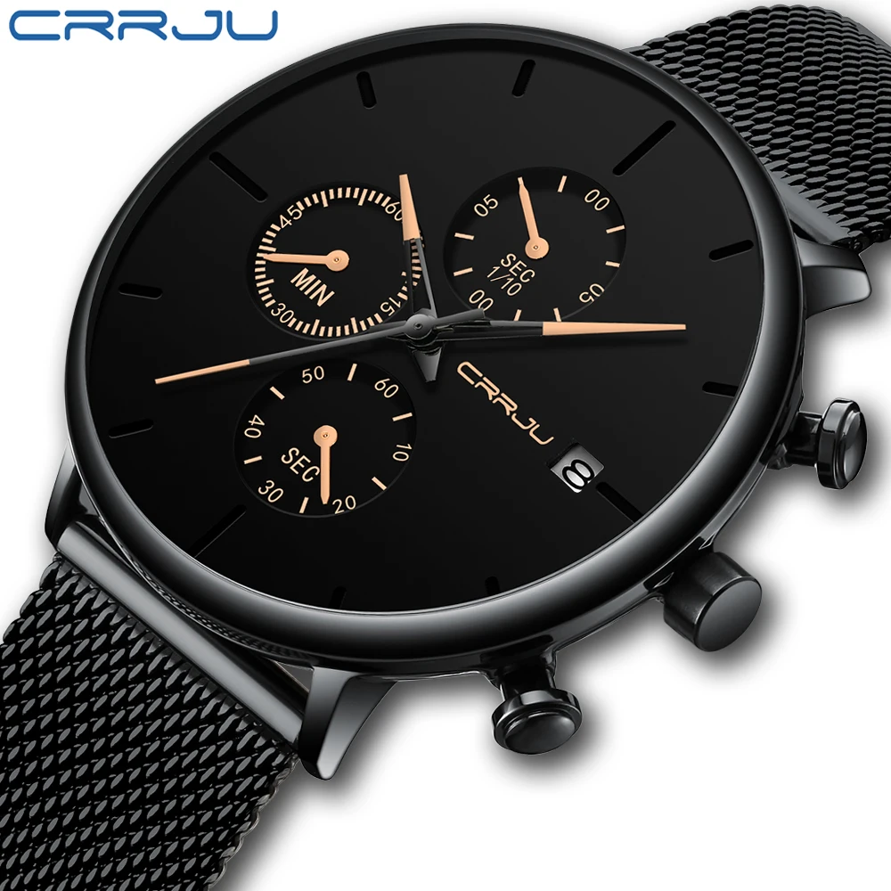 

2019 Luxury Brand CRRJU New Fashion Men Quartz Watch Men Casual Sport Chronograph Steel Date Clock Relogio Masculino