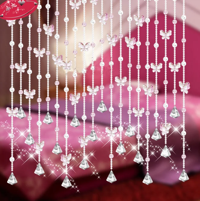 Pink lucky finished products bead curtain butterfly curtain crystal