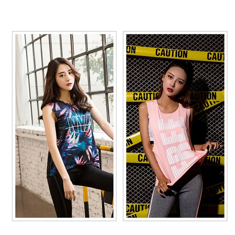 

Women Printed Yoga Tops Running Fitness Breathable Vest Sports Gym Mesh Tank Top Sport Clothing New