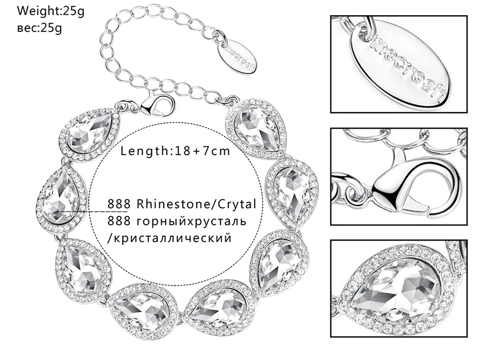 Mecresh элегантный каплевидный Свадебный комплект ювелирных изделий для женщин Серебряный цвет кристалл браслет серьги наборы Свадебные украшения EH246+ SL051