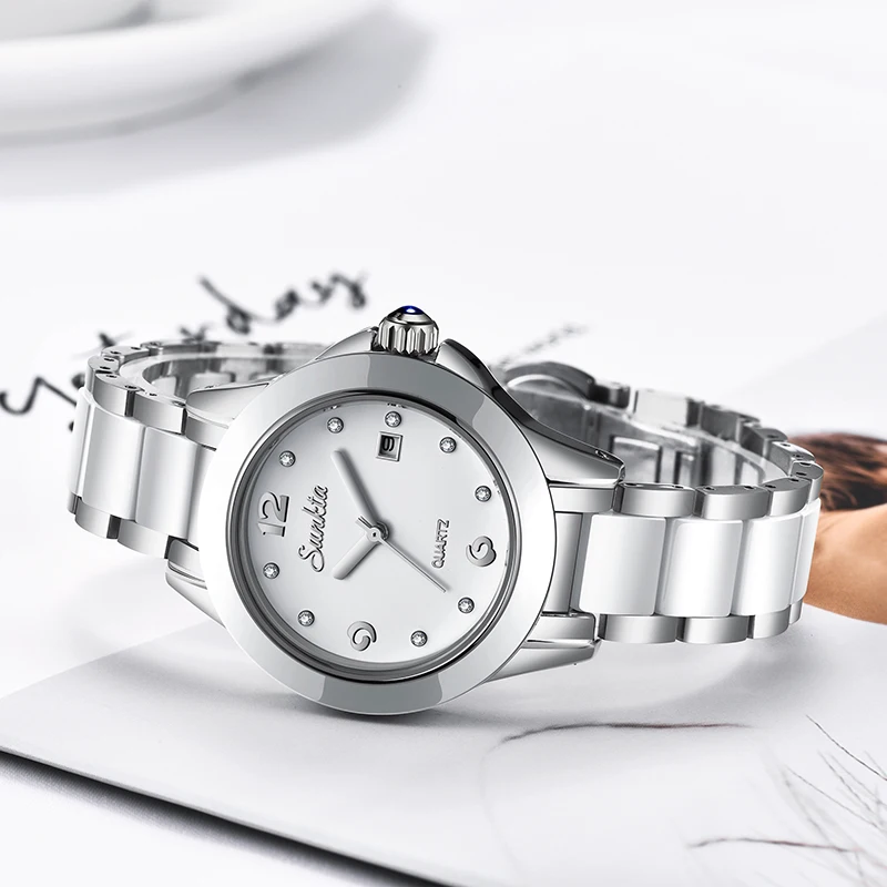 Relógio de Quartzo à Prova Água para Mulher + Caixa Nova Sunkta Moda Feminina Relógios Prata Senhoras Pulseira Relógio Reloj Mujer Criativo Dwaterproof 2019