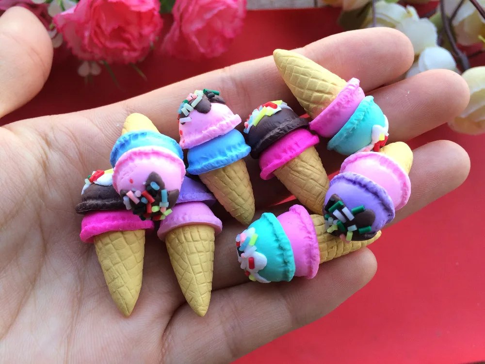

Free shipping! Polymer clay ice cream,DIY resin convex round children's hair bow center adornment, food pay pendant DIY 16*31mm