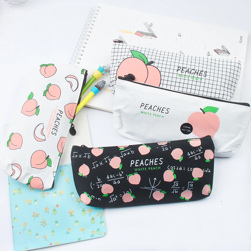 

Cute Funny Peach Canvas Pen Pencil Bag Storage Student Stationery School Office Supply