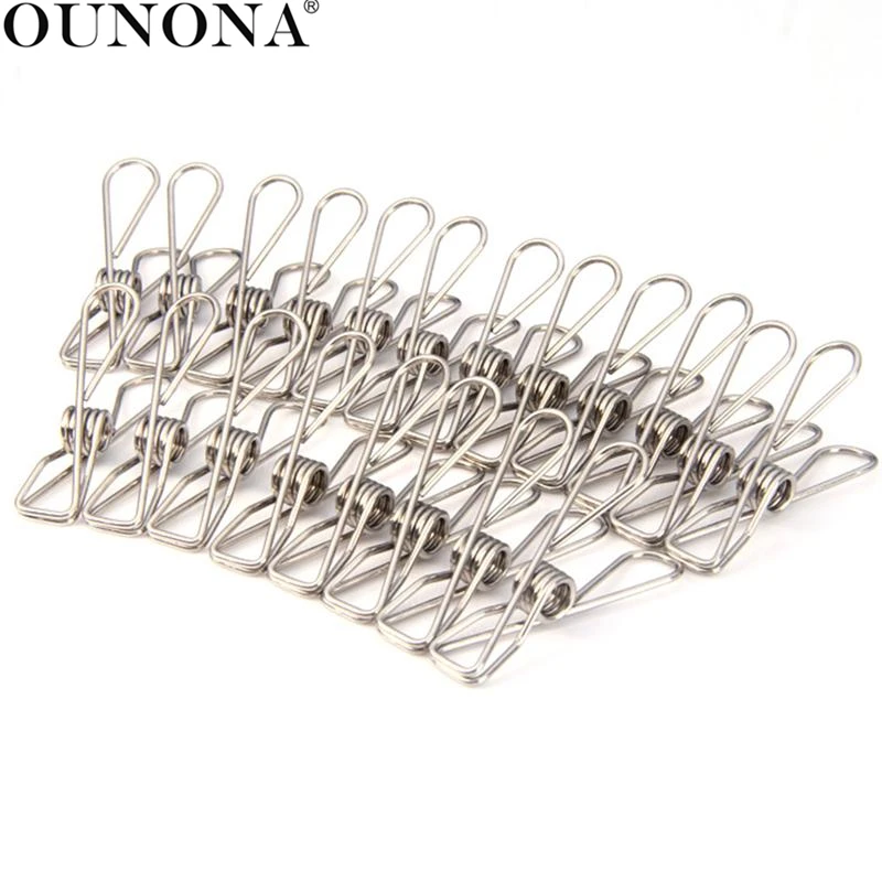 OUNONA 20pcs Multipurpose Stainless Steel Clothes Clips Hanging Clothes