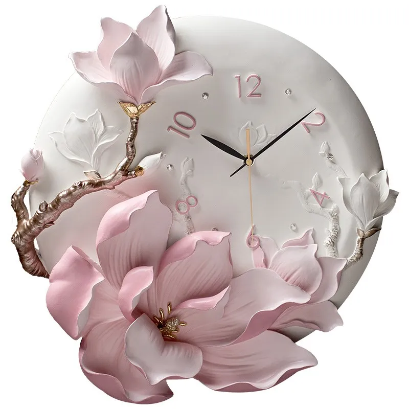 

Modern Minimalist Luxury Embossed Home Peony Wall Clock Ornament Livingroom Silent Clock Mural Craft Wall Decoration Art