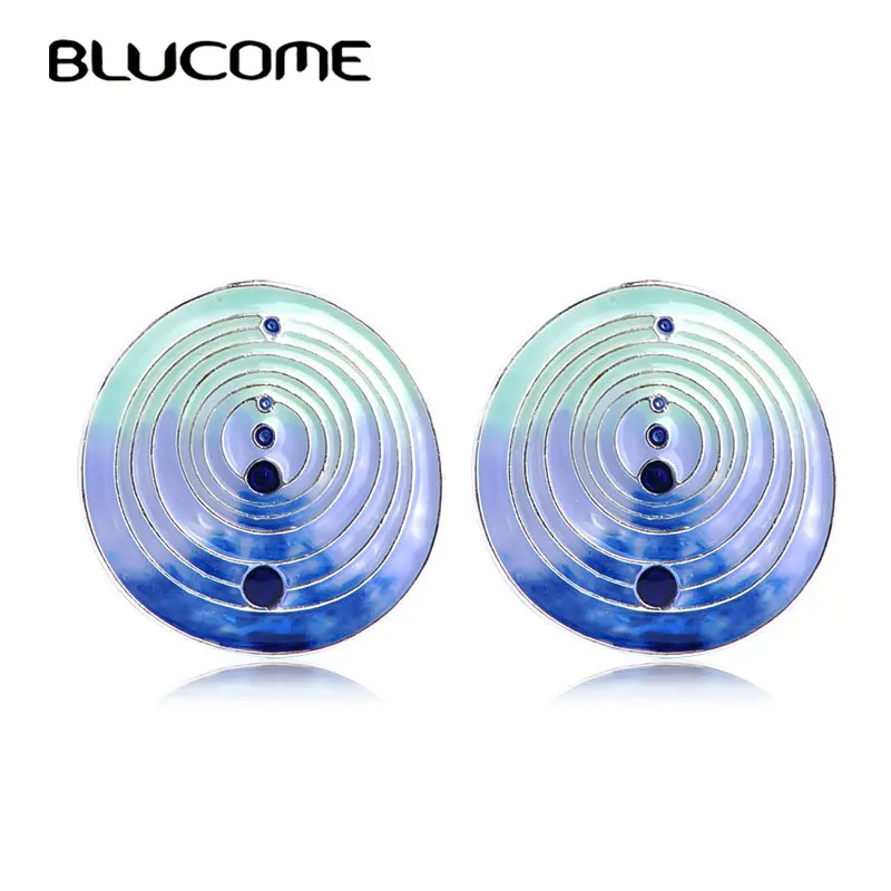 

Blucome Fashion Blue Sea Color Earrings Painting Enamel Round Stud Earrings For Women Girls Holiday Jewelry Pendientes Bijoux