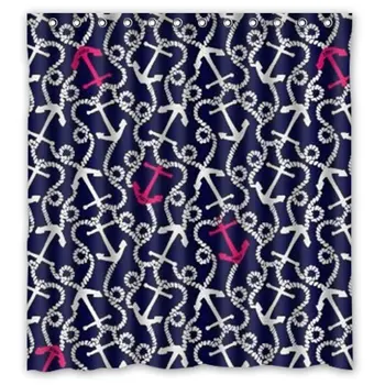 

66"(W) x 72"(H) - Unique Nautical Navy Anchor Shower Curtain 100% Waterproof Polyester Bathroom Curtain,Shower Rings Included