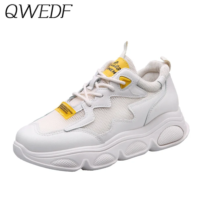 

Women's Chunky Sneakers 2019 Fashion Women Platform Shoes Lace Up White Vulcanize Shoes Womens Female Trainers Dad Shoes N1-33