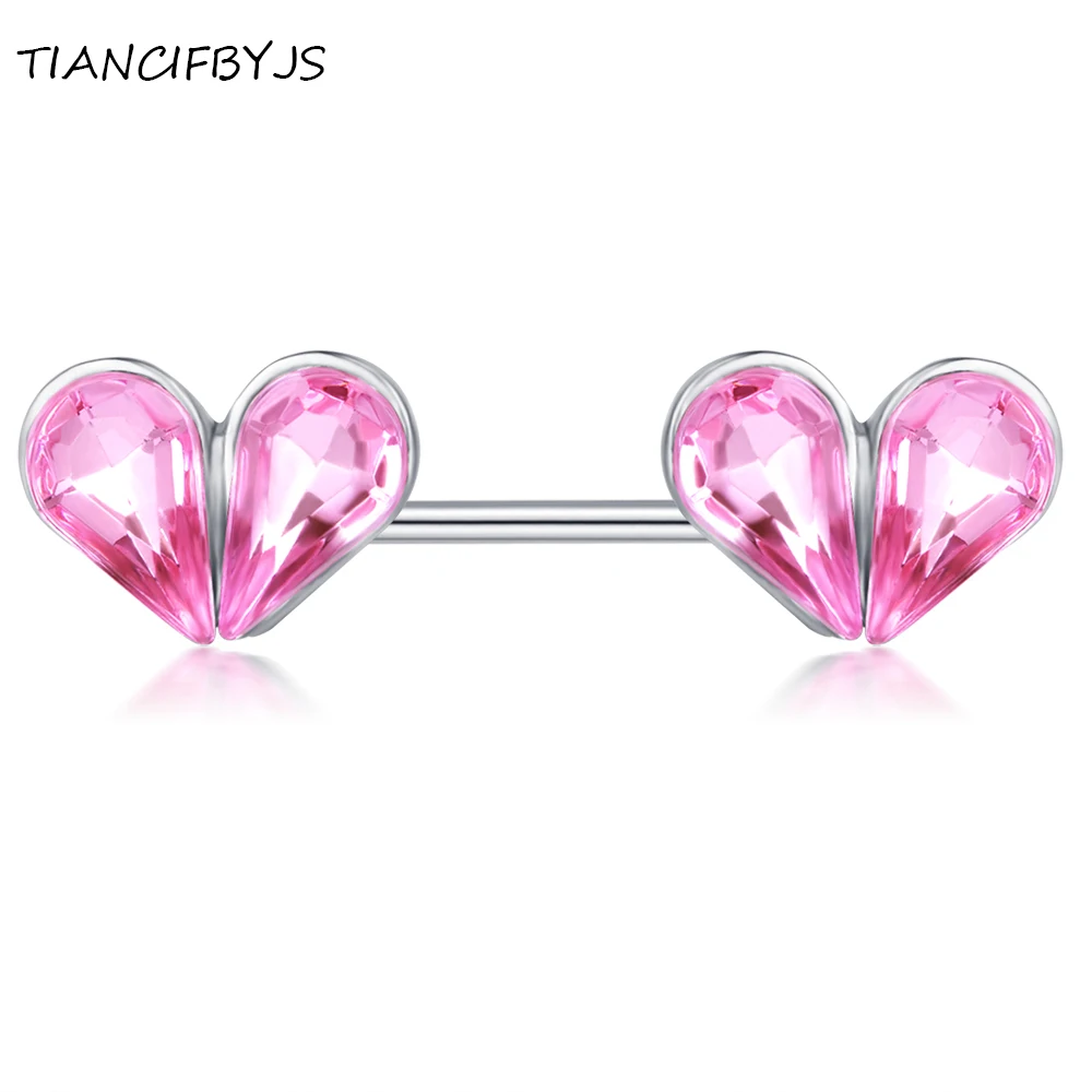 Ticncifbyjs 14 Gauge Heart Pink Crystal 316l Stainless Steel Bar Nipple