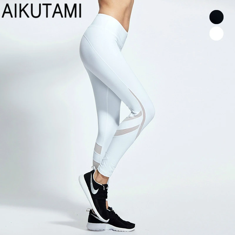 

Elastic Gym Clothing for Women Yoga Pants Mesh Breathable Quick Dry White Athletic Gym Leggings Fitness Tights Sportwear
