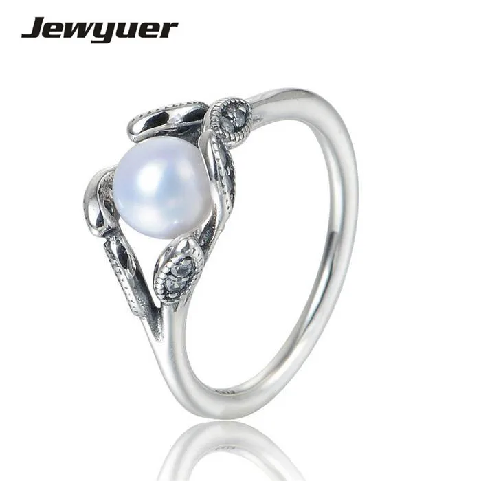 

Leaf with pearl ring 925 sterling silver jewelry rings for women and men jewelry Engagement wedding Ring anillos RIP463