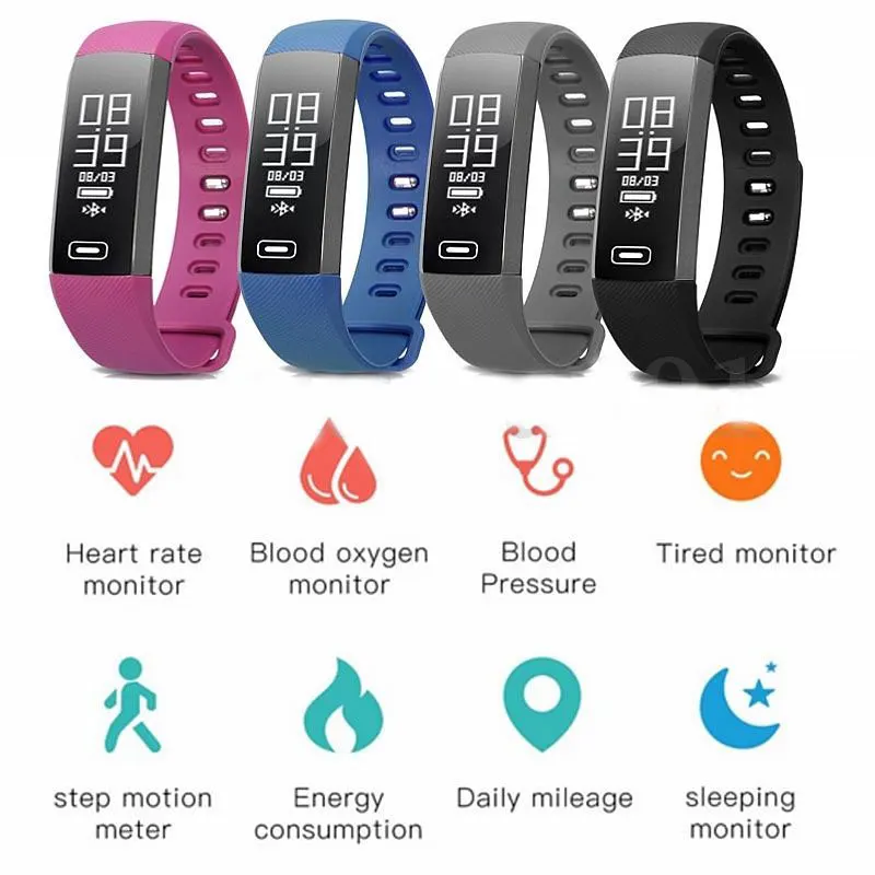 Smart Bracelet Fitness Tracker Heart Rate Blood Pressure Monitor Call Reminder Wristband for Android iOS System | Электроника