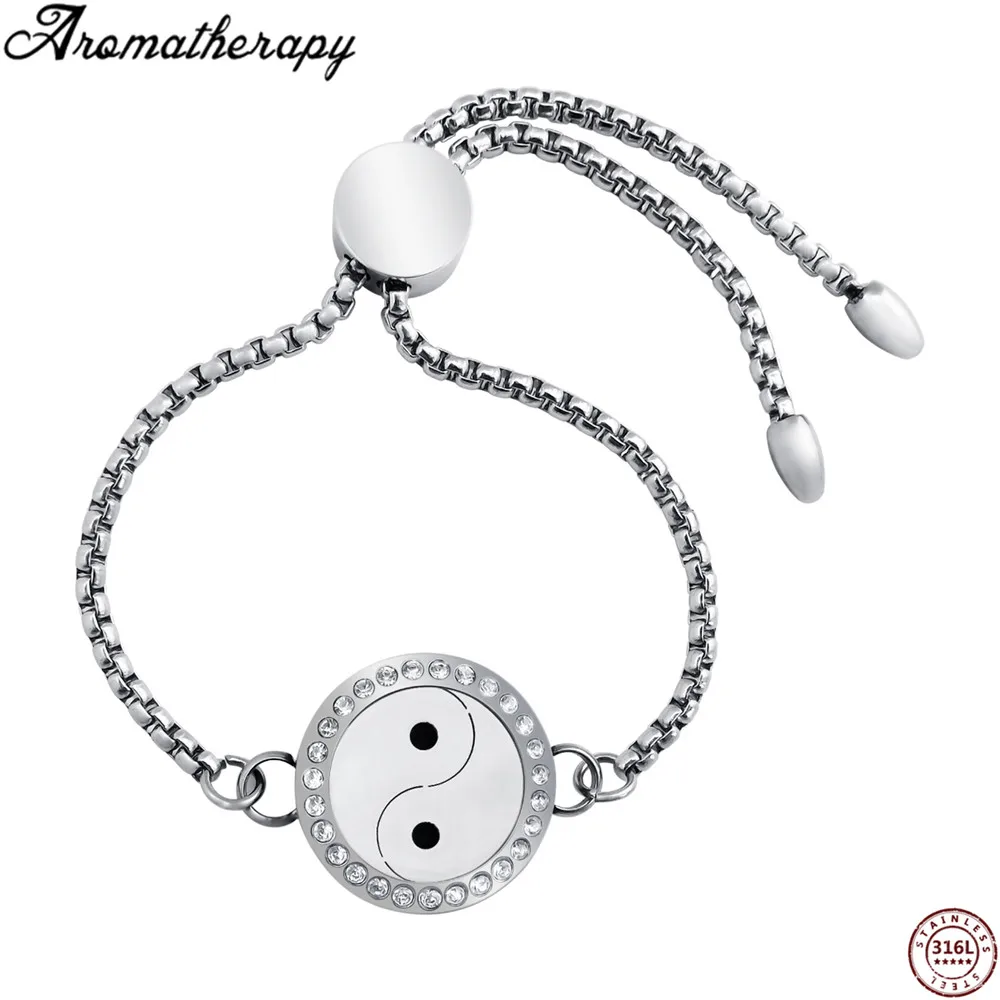 

Yinyang Stainless Steel Aromatherapy Bracelet Adjustable Magnetic Essential oil Diffusing Bracelet for Women with 7-8pads